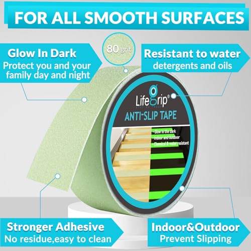 LifeGrip Anti Slip Traction Tape with Glow in Dark 2" x38' Luminous Green (38 Foot)