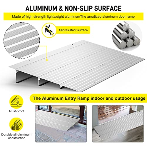 Door Threshold Ramp 3" Rise Door Ramp Aluminum Entry Ramp or Doorways Rated 800 lbs Load Capacity forWheelchair Scooters Power Chairs Walkers Metallic