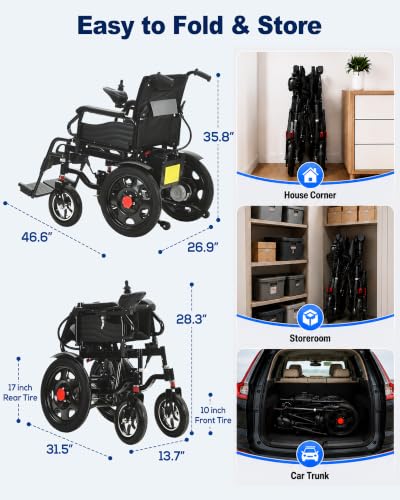 Heavy Duty Foldable Electric Wheelchair for Adults & Seniors