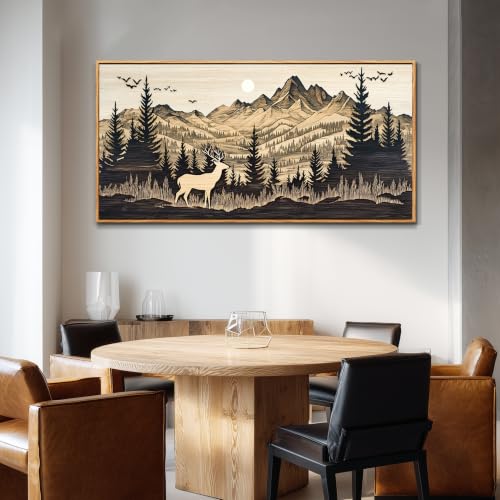 Large Canvas Wall Art For Living Room Wall Decor For Farmhouse Bedroom Office Restaurant Decoration Prints Pictures Abstract Woodland Moose Landscape Painting Home Decor 24"X48" Wood Frame