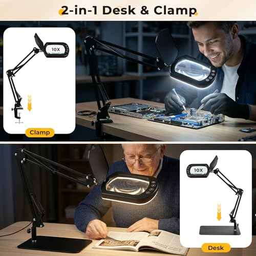 10X Square Magnifying Glass with Light and Stand