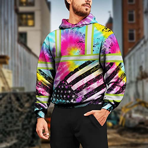 Tie Dye USA Flag New Hoodie Class 3 US Flag High Visibility Reflective Workwear Hoodie