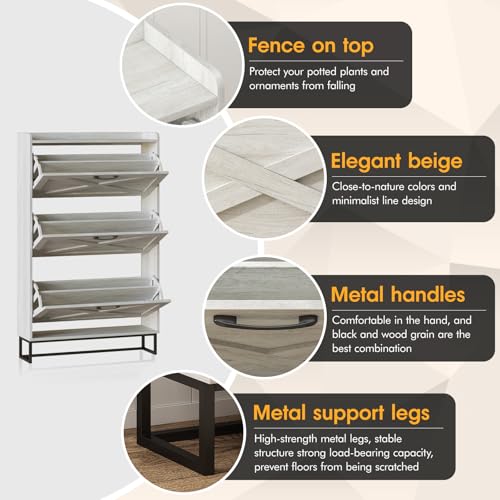 Shoe Storage Cabinet with 3 Flip Drawers