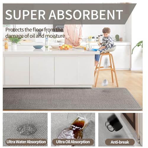 Kitchen Rugs Kitchen Mats for Floor Non Slip Washable Gray 17"x47"