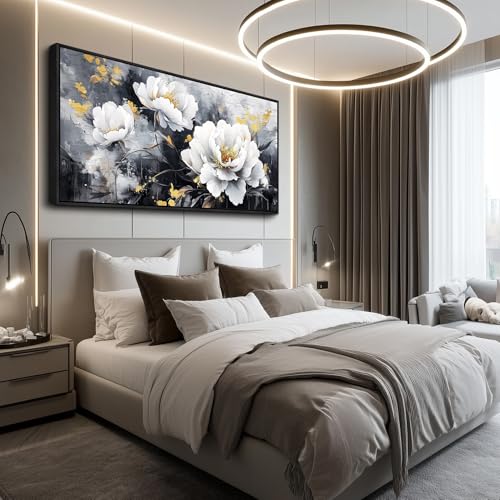 Large Canvas Black Framed Wall Art Decor For Living Room Bedroom Abstract Painting Ink