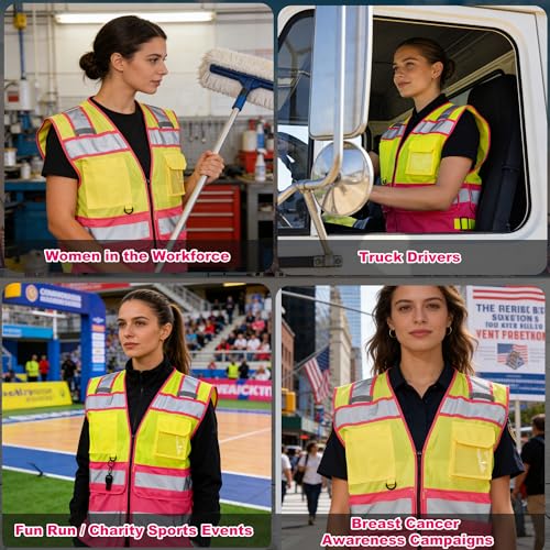 Yellow Pink Team Vest ID Pocket Zipper Front Mesh Back 3XL