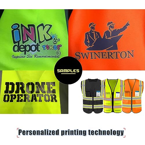 High Visibility Safety Vest Custom Your Logo Safety Workwear with Pockets and Reflective Strips