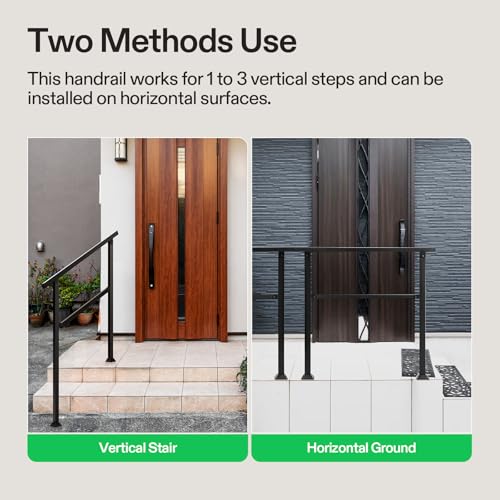 3 Step Stair Handrail 40"x36" Wrought Iron Porch Railing Black - Bel Marant