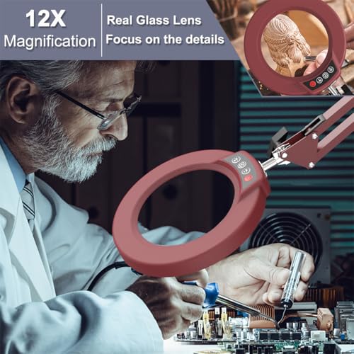 12X Magnifying Glass with Light and Stand