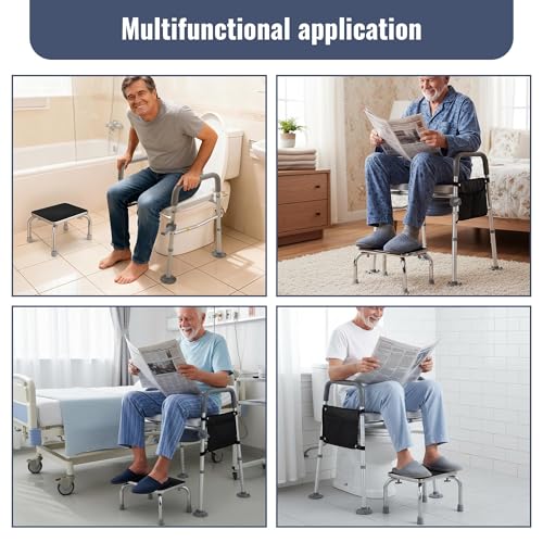 Yescom Raised Adjustable Toilet Seat with Steel Step Stool Bedside Commode