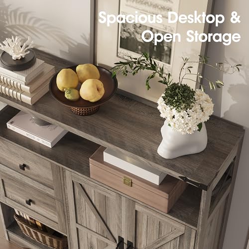 Farmhouse Storage Cabinet with Drawers and Open Storage