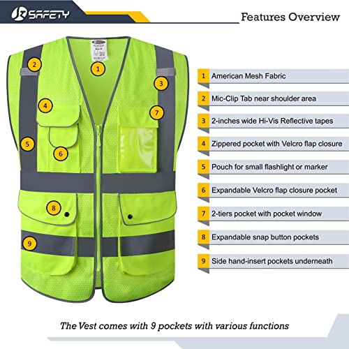Safety Vest for Men Women Reflective Hi Vis JK159 Yellow M