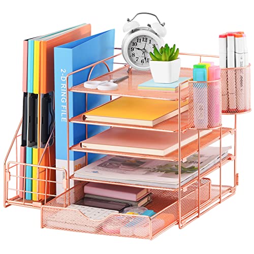 Rose Gold Desk Organizer with File Holder