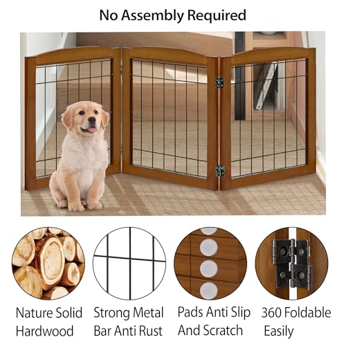 3 Panel Freestanding Foldable Wooden Dog Gate