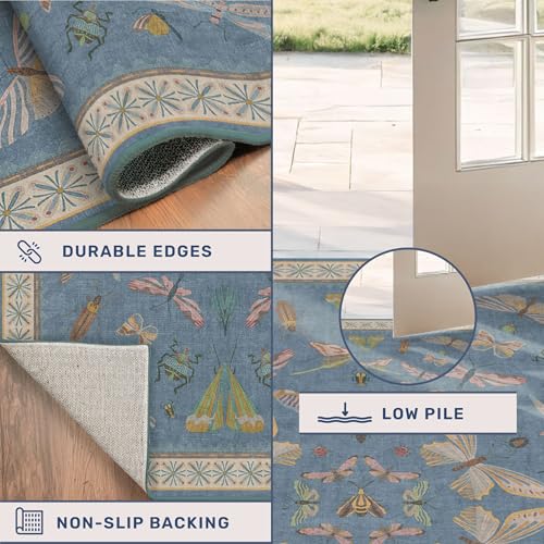 6x9 Blue Floral Rug for Dining Room Table (54 Sq Ft)