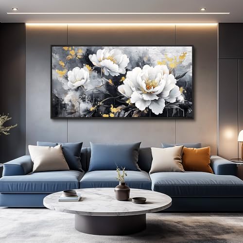 Large Canvas Black Framed Wall Art Decor For Living Room Bedroom Abstract Painting Ink