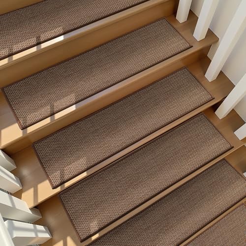Linen Stair Treads Non Slip 10pcs Comfortable Stair Runner for Wooden Steps Peel and Stick Stairs Carpet Treads Indoor Staircase Covers Mat with Self