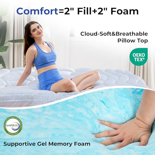 Dual Layer 4 Inch Cooling Memory Foam Mattress Topper King Size