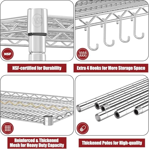 4 Tier NSF Steel 55.5" Wx24 Dx76 H Wire Shelving 2400lbs (6 Count)