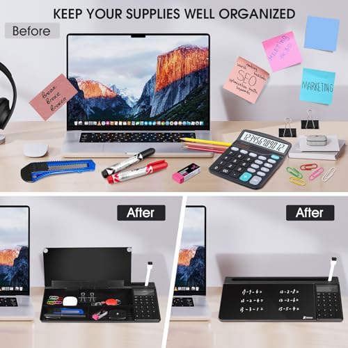 Glass Desk Whiteboard Gray with Calculator