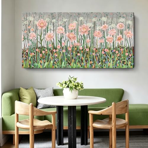 Rustic Plant Wall Art For Bedroom Pink Green Floral Print 58X29 In