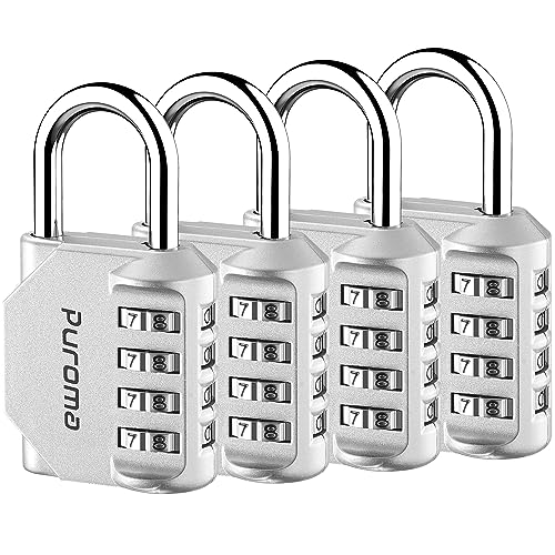 4 Pack Combination Lock Locker 4 Digits Combo Padlock Gym Silver (4 Count)