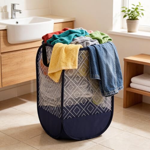 100L Extra Large Mesh Pop Up Laundry Hamper 2 Pack. Blue Travel Basket (2 Count)