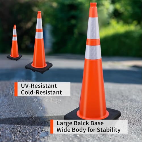 8 Pack 36 Inch Large Traffic Cones with Wide Weighted Base