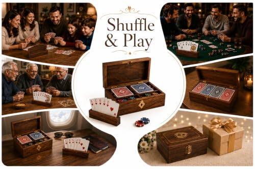 Wooden Playing Card Holder Deck Box Storage Case Organizer Includes Cards