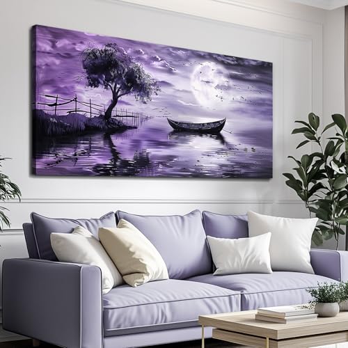 Canvas Wall Art For Living Room Large Wall Decor For Bedroom Office Decoration Landscape Pictures Modern Purple Lake View Wall Painting Artwork Hotel Room Ready To Hang Home Decor 24x48 In