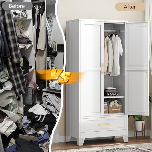 Metal Armoire Wardrobe Closet with Drawers