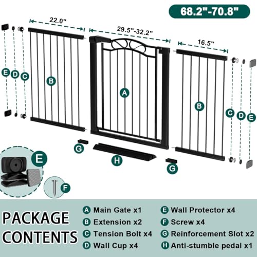 68.2" 70.8" Extra Wide Baby Gate with Door