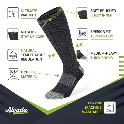 Warm Thermal Wool Socks for Winter Moisture Wicking and Breathable Cozy Boot Socks Charcoal ML