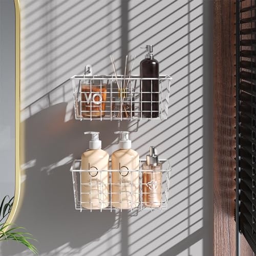Hanging Wire Baskets Kitchen Storage Basket Adhesive and Screws Basket Over the Cabinet Door Organizer with Adhesive Strips and Screws Accessories (2 Count)