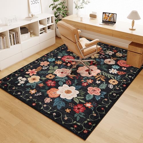 4x6 Area Rug Floral Washable Office Rug Non Slip Chair Mat (24 Sq Ft)