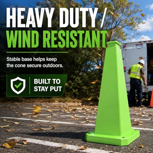 3 Pack 28" Bright Green Traffic Safety Cones with Weighted Base