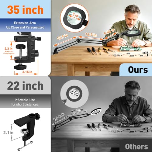 30X 15X Long Magnifying Glass with Light and Clamp (40 Count)