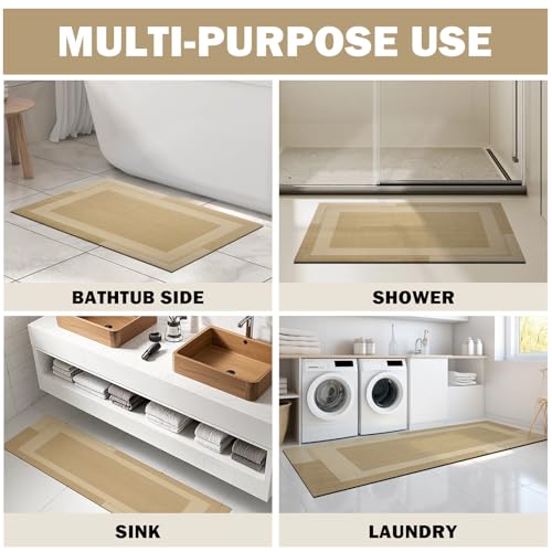 Non Slip Bath Mat Thin Bathroom Rugs Fit Under Door Brown 16"x 24"