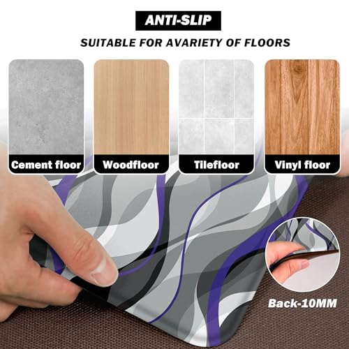 Kitchen Mats for Floor Modern Abstract kitchen rugs Grey and Purple Stripe Anti Fatigue Kitchen Mats Waterproof Floor Mats Cushioned Non