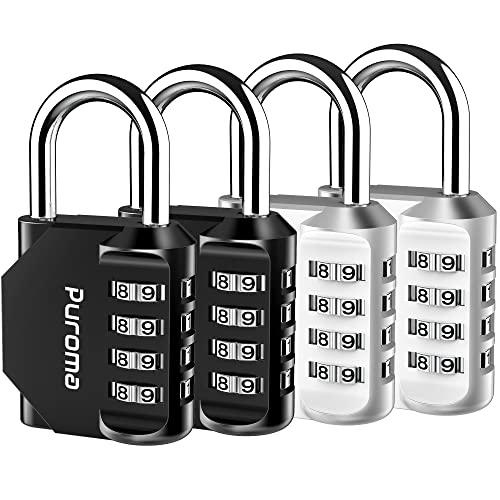 4 Combination Lock Locker 4 Digits Combo Padlock Gym Silver & Black (4 Count)