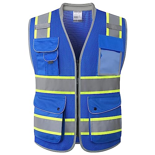 Hi Vis Safety Vest for Men Women Cushioned Collar JK101 Blue L