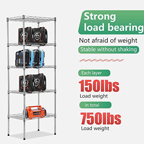 5 Tier Wire Shelving Adjustable Metal Shelves 17L x 12W x 48H NSF Pantry Shelves Storage Rack Shelving Units for Kitchen Garage Small Places Commercial