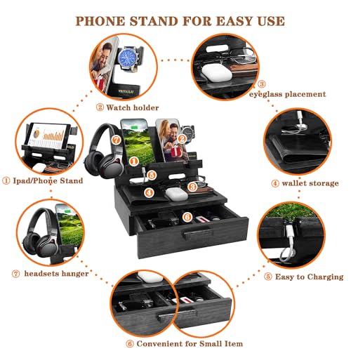 Gifts for Him Husband Boyfriend Son Men Nightstand Organizer Wood Phone Docking Station Birthday Gifts