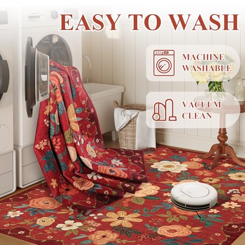 3x5 Area Rug Floral Washable Rug for Bedroom Non Slip (15 Sq Ft)