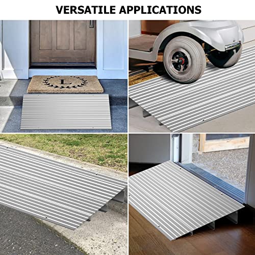 Door Threshold Ramp 3" Rise Door Ramp Aluminum Entry Ramp or Doorways Rated 800 lbs Load Capacity forWheelchair Scooters Power Chairs Walkers Metallic