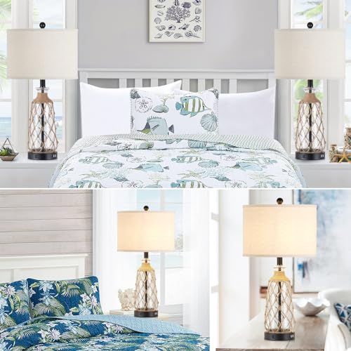 25.5" Coastal Glass Table Lamps Set of 2 (2 Count)