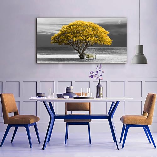 Canvas Wall Art For Living Room farmhouse Wall Decor For Bedroom Office Decor Black And White Wall Painting Yellow Trees Pictures Framed Mural Home Decor Prints Posters Artwork 20X40 inch