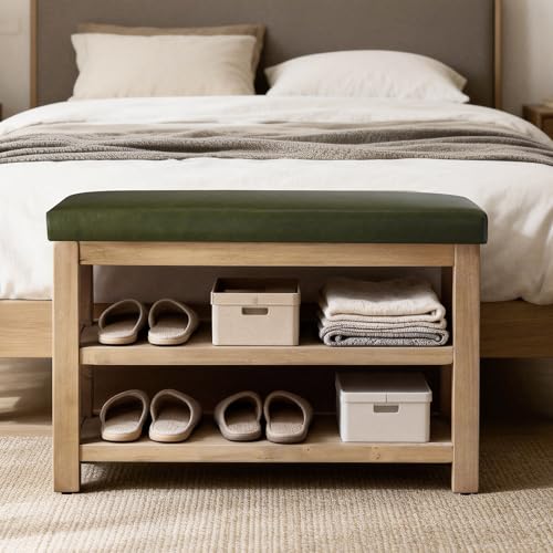 Shoe Rack Bench with Leather Cushion