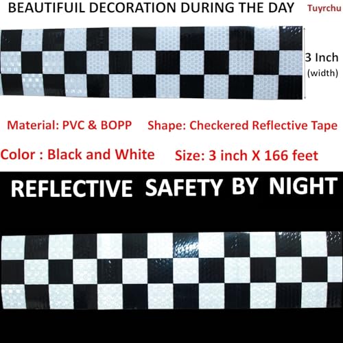 Black White Reflective Tape Outdoor Waterproof 3 inch X 166 feet