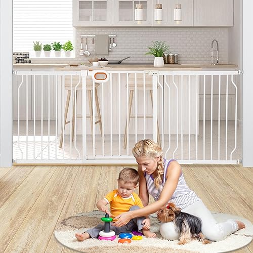 66 to 75 Inch Extra Wide Baby Gate with Door for Stairs Doorways